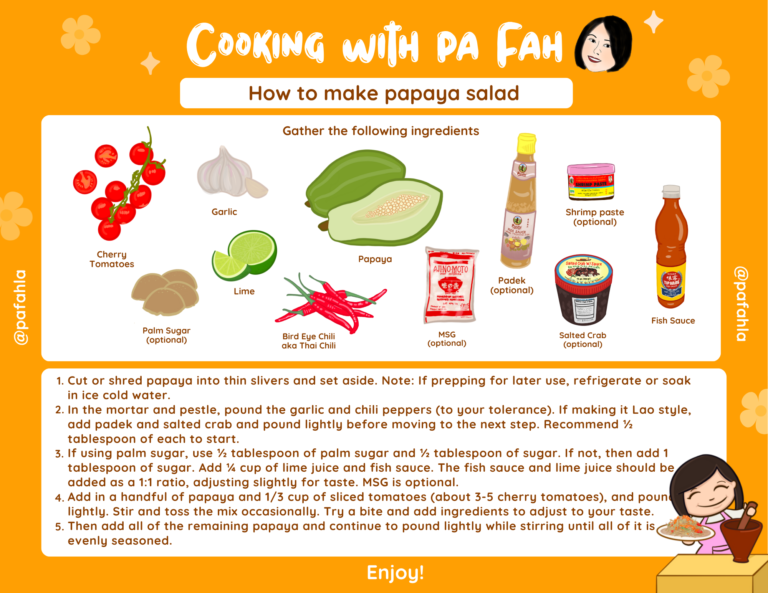 Digital drawing of papaya salad ingredients for a recipe