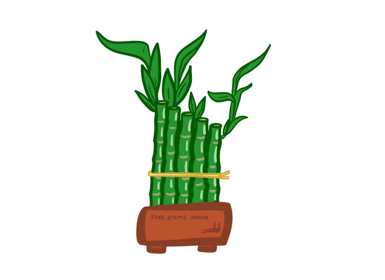 Digital illustration of five bamboo stalks in a terracotta pot